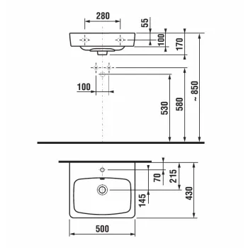 Vannas iztabas izlietne Jika Lyra Plus Design Line, 500x430 mm, balta