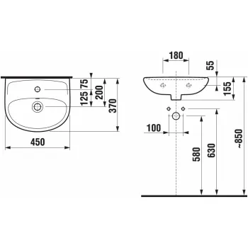 Vannas iztabas izlietne Jika Lyra Plus, 450x370 mm, balta