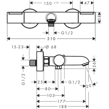 Vannas maisītājs Hansgrohe Ecostat Element ar termostatu, hroms 13347000
