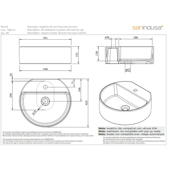 Vannas istabas izlietne Sanindusa Round 45 uzliekamā 45cm Balta 108110004