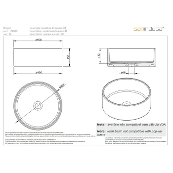 Vannas istabas izlietne Sanindusa Round 40 uzliekamā 40cm Balta matēta 108980604