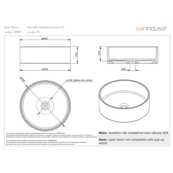 Vannas istabas izlietne Sanindusa Round 45 uzliekamā 45cm Balta matēta 108990604