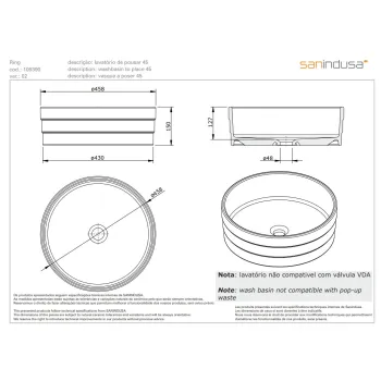 Vannas istabas izlietne Sanindusa Ring 45 uzliekama 45cm, Balta 109390004