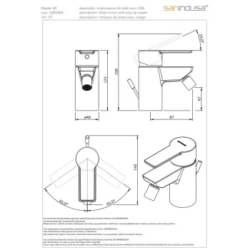 Bide maisītājs Sanindusa Master 40 ar PopUp vārstu, Hromēts 525040011