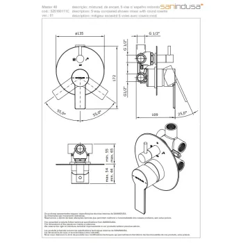 Dušas masītājs Sanindusa Master 40 iebūvējams ar 2 izvadiem Hromēts 525160111C