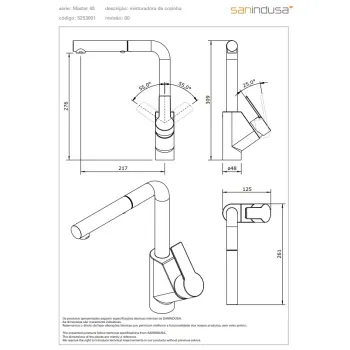 Virtuves maisītājs Sanindusa Master 40 ar izvelkamu galvu, Hromēts 525300111