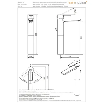 Vannas istabas izlietnes maisītājs Sanindusa Master 40 paaugatināts ar PopUp vārstu, Hromēts 525430011