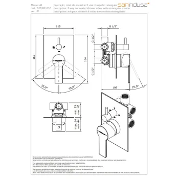 Dušas masītājs Sanindusa Master 40 iebūvējams ar 3 izvadiem Hromēts 525760111C