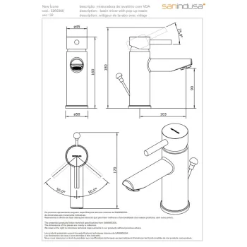 Vannas istabas izlietnes maisītājs Sanindusa New Icone  ar PopUp vārstu, Hromēts 526030011