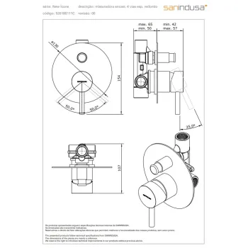 Dušas masītājs Sanindusa New Icone iebūvējams ar 2 izvadiem Hromēts 526180111C