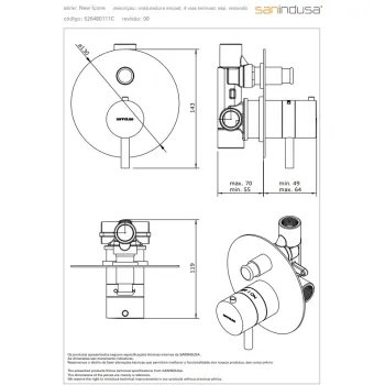 Dušas masītājs Sanindusa New Icone iebūvējams ar 2 izvadiem Hromēts 526480111C