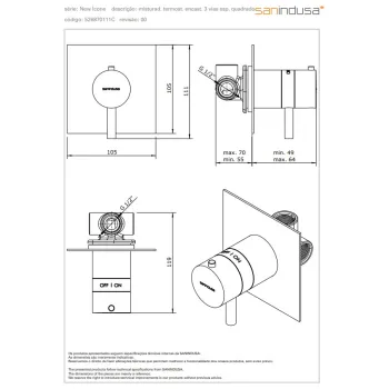 Dušas masītājs Sanindusa New Icone iebūvējams ar termostatu Hromēts 526870111C