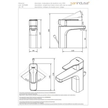 Vannas istabas izlietnes maisītājs Sanindusa Advance ar PopUp vārstu, EcoSpot sistēmu Hromēts 527030011