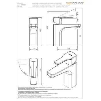 Vannas istabas izlietnes maisītājs Sanindusa Advance, Ar ColdOpen un EcoSpot  sistēmu Hromēts 527033111