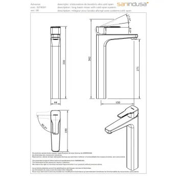 Vannas istabas izlietnes maisītājs Sanindusa Advance paaugatināts, Ar ColdOpen un EcoSpot  sistēmu Hromēts 527433111
