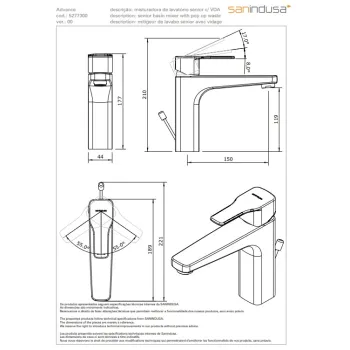 Vannas istabas izlietnes maisītājs Sanindusa Advance ar PopUp vārstu un EcoSpot sistēmu Hromēts 527730011