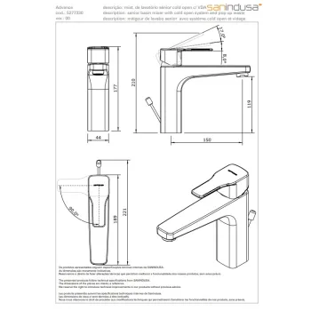 Vannas istabas izlietnes maisītājs Sanindusa Advance ar PopUp vārstu, ColdOpen, EcoSpot  Hromēts 527733011