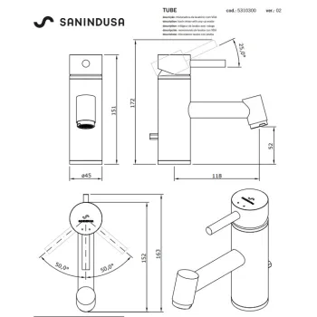 Vannas istabas izlietnes maisītājs Sanindusa Tube, Hromēts 531030011