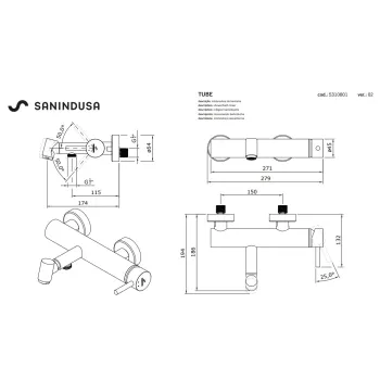Vannas / Dušas maisītājs Sanindusa Tube, Hromēts 531080111
