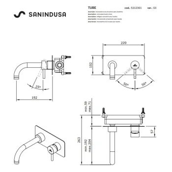 Vannas / Dušas maisītājs Sanindusa Tube, iebūvējams Hromēts 531230111