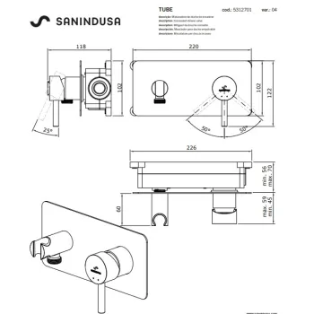 Vannas / Dušas maisītājs Sanindusa Tube, iebūvējams Hromēts 531270111
