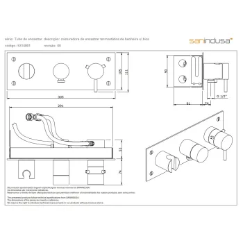 Dušas masītājs Sanindusa Tube iebūvējams 2 izvadi Hromēts 531480111