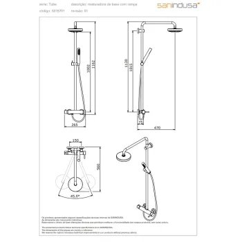 Dušas sistēma Sanindusa Tube ar dušas kalusuli un stieni, Hromēts 531570111