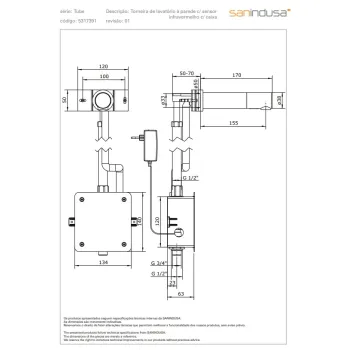 Vannas istabas izlietnes izplūde Sanindusa sensora, (ar tīkla pieslēgumu) bez iebūves daļas 531739111