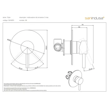 Dušas maisītājs Sanindusa Tube, iebūvējams Hromēts 531870111
