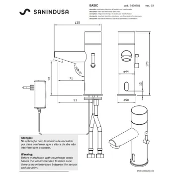Vannas istabas izlietnes maisītājs Sanindusa Basic ar sensoru, (tīkla pieslēgums) Hromēts 542038111