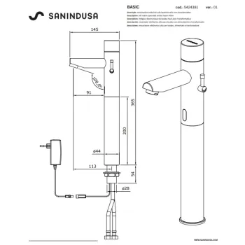 Vannas istabas izlietnes maisītājs Sanindusa Basic Paaugstināts ar sensoru, (tīkla pieslēgums) Hromēts 542438111