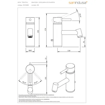 Vannas istabas izlietnes maisītājs Sanindusa Tube ECO, ar PopUp Vārstu, Hromēts 551030011