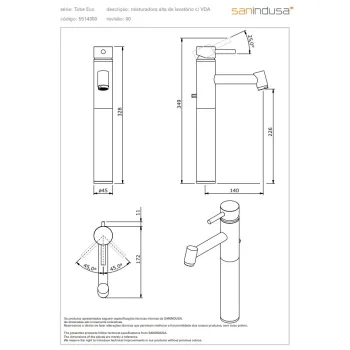 Vannas istabas izlietnes maisītājs Sanindusa Tube ECO paaugatināts, ar PopUp vārtsu Hromēts 551430011