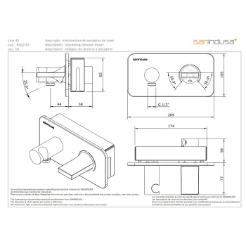 Dušas masītājs Sanindusa Line 42 iebūvējams, Hromēts 555270111