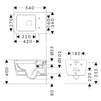 Piekaramais pods Hansgrohe EluPura Q, Rimfree AquaFall Flush, bez vāka, balts 60194450