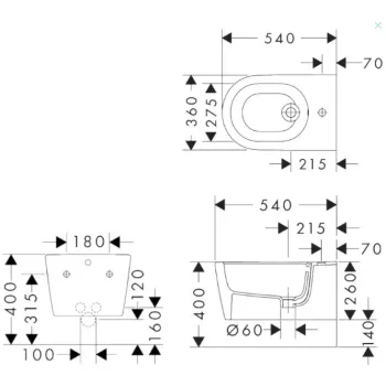 Piekaramais Bide Hansgrohe EluPura S ar jaucējkrāna caurumu, ar HygieneEffect balts 60278450