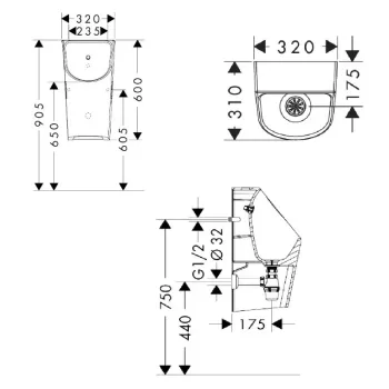 Pisuārs Hansgrohe EluPura S Original ūdens pievads no aizmugures, balts 60286450