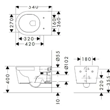Piekaramais pods Hansgrohe EluPura S Rimfree AquaFall Flush, HygieneEffect, bez vāka, balts 62020450
