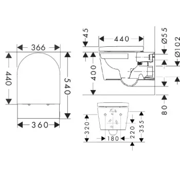 Piekaramais pods Hansgrohe EluPura S ar SoftClose QuickRelease vāku, Rimless, AquaHelix Flush, HygieneEffect, EcoSmart, balts 62055450