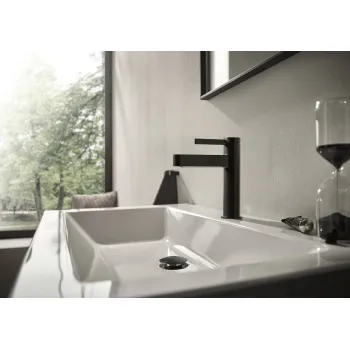 Vannas istabas izlietnes maisītājs Hansgrohe Finoris 110 ar Push-Open, EcoSmart, CoolStart, birstēts melns hroms 76024340