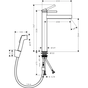 Vannas istabas izlietnes maisītājs Hansgrohe Finoris 260 ar Push-Open noteci un bide dušas galvu, EcoSmart, pulēts melns hroms 76220340