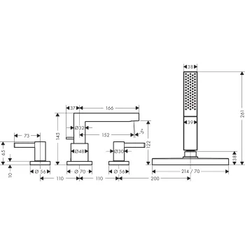 Vannas maisītājs Hansgrohe Finoris uz vannas malas, sBox, Pulēta Melns Hroms 76444340