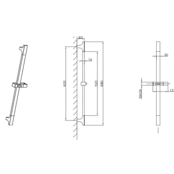 Dušas stienis O'DESIGN GRAFIK 68.5cm Hromēts BAR-GRAF-C
