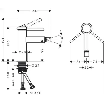 Bidē maisītājs Hansgrohe Finoris ar Push-Open izeju, matēti balts 76200700