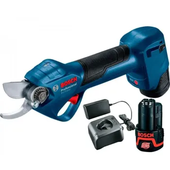 Dārza šķēres Bosch 12 V akumulatora, 2 x 3,0 Ah akumulatori, lādētājs 06019K1021