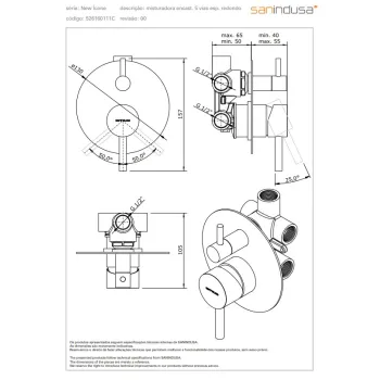 Dušas masītājs Sanindusa New Icone iebūvējams ar 3 izvadiem Hromēts 526160111C