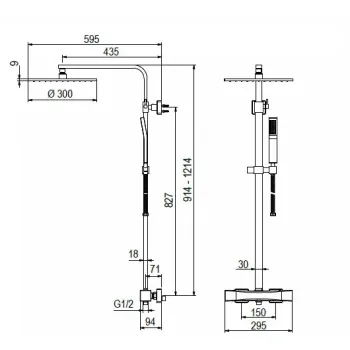 Dušas sistēma O'DESIGN CRONOS Ar dušas galvu un rokas dušu Hromēta CRONOS500