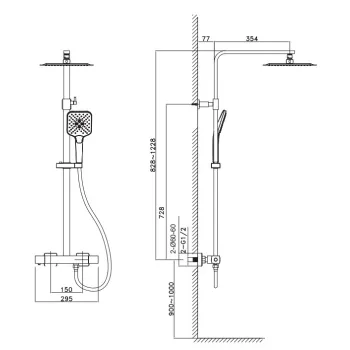 Dušas Sistēma O'DESIGN GRAFIK ar Termostatu ar dušas galvu 25x25cm un rokas dušu Hromēta GRAF800C