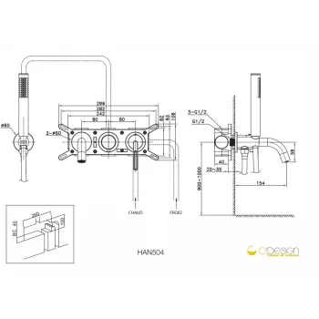 Vannas maisītājs O'DESIGN HANAE iebūvējams ar dušu Hromēts HAN504C