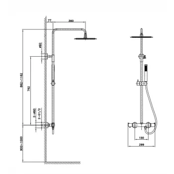 Dušas sistēma O'DESIGN HANAE ar termostatu, Hromēta HAN800C